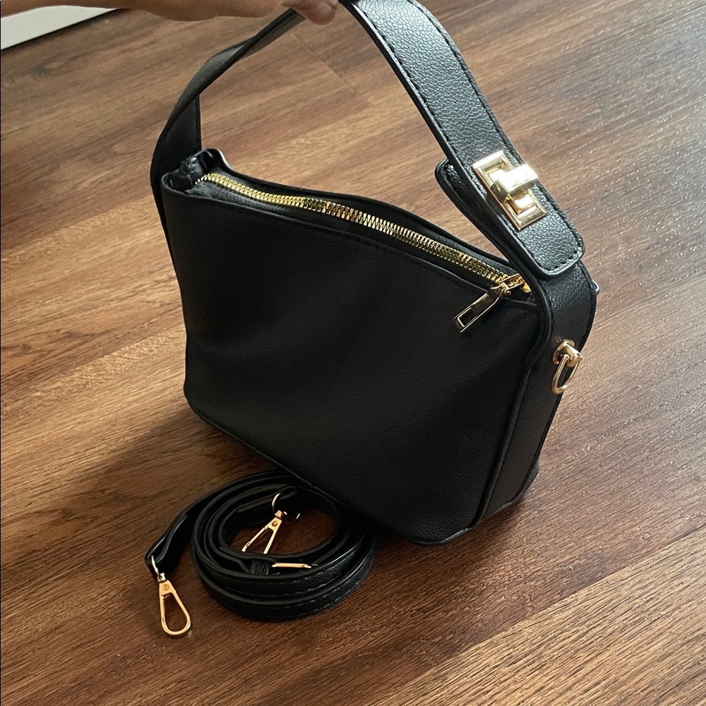Forever 21 Black Shoulder Bag with Gold Hardware